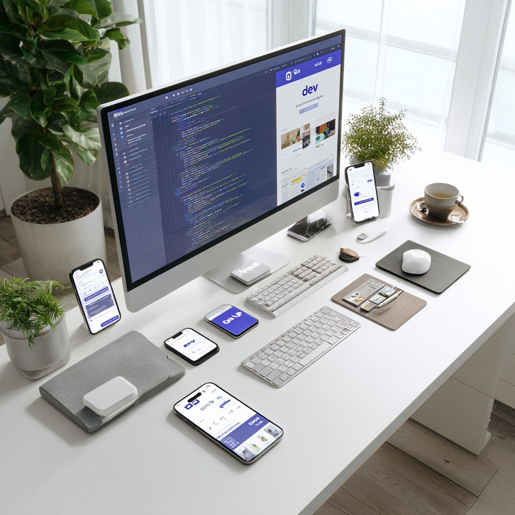 Espace de travail de développement moderne avec code et interfaces